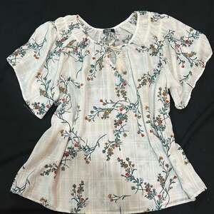 Cure. Womens White Floral Short Sleeve Boho Tassel Blouse